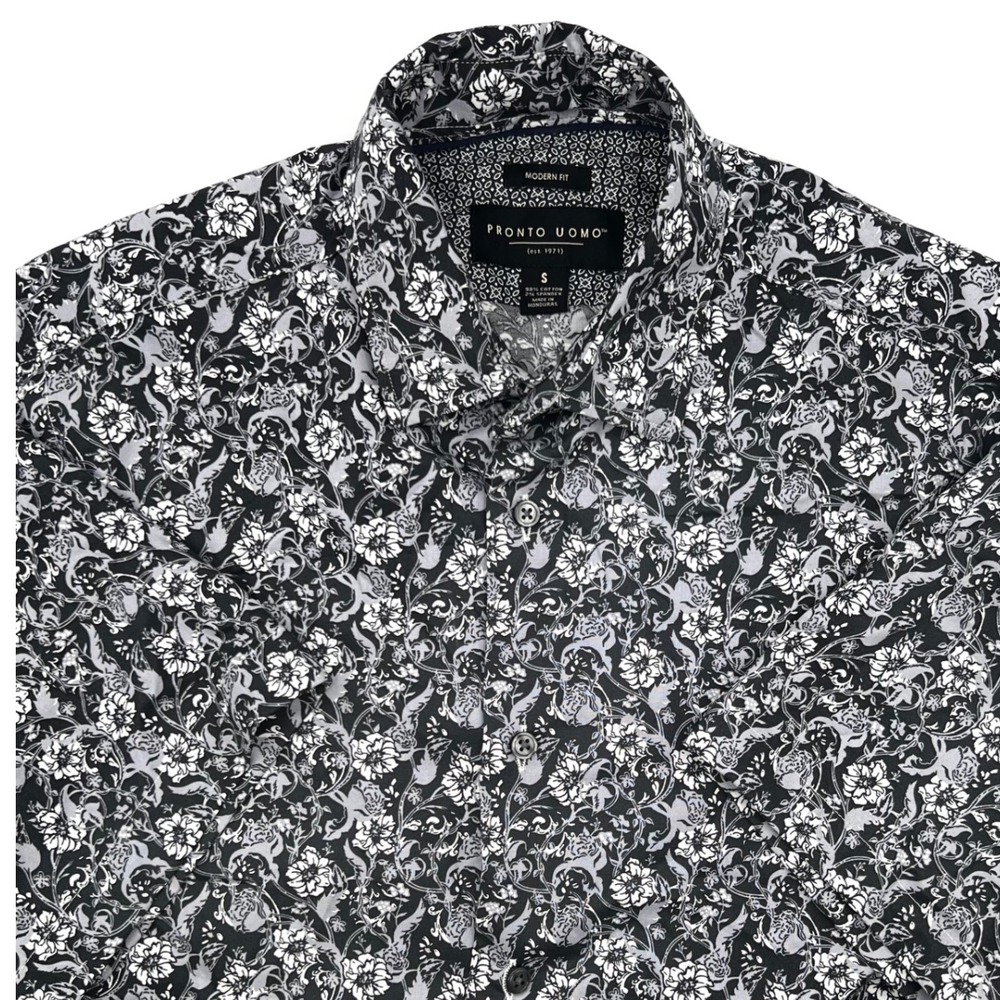 Pronto Uomo Modern Fit‎ Floral Print Short Sleeve Button Up Shirt Men's S 0442